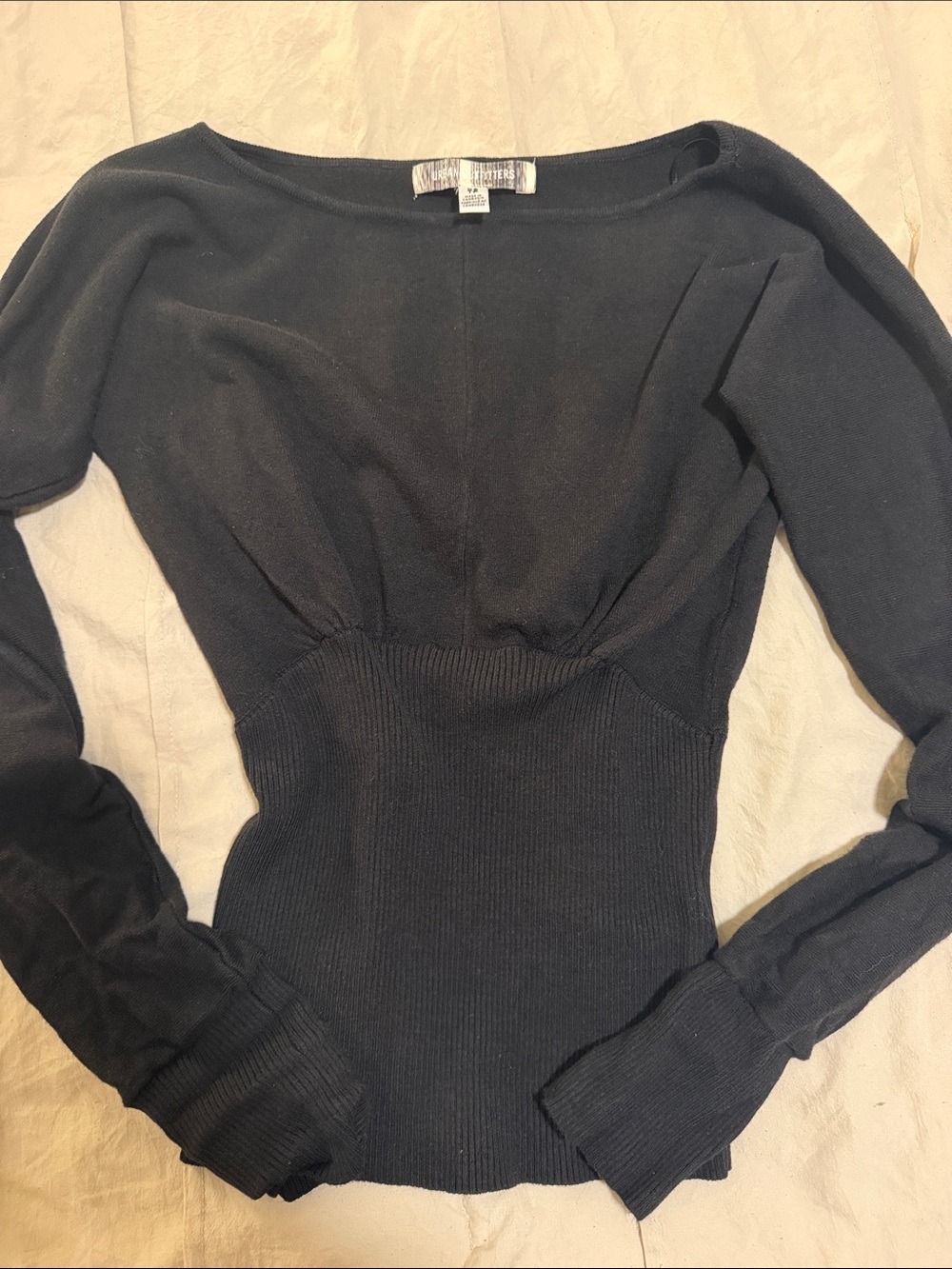 Urban Outfitters Black Off-Shoulder Ribbed Waist Sweater